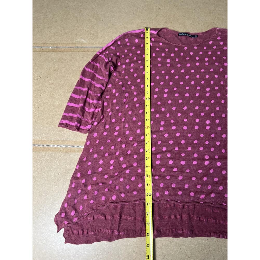 Graham Spencer Tunic Womens L/XL Red Polka Dot Linen 3/4 Sleeve Crew Neck - Picture 2 of 7
